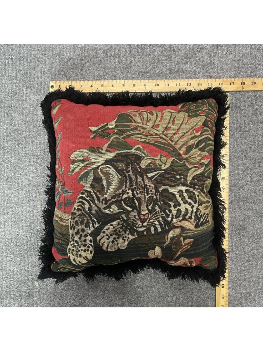 Vintage Leopard Tapestry Fringe Trim Double Sided Throw Pillow - Picture 3 of 3